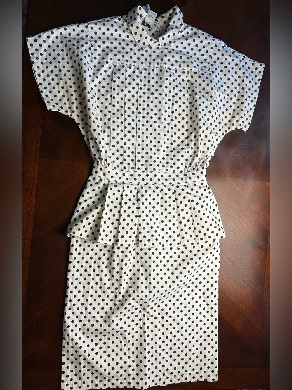 SUNSHINE STARSHINE Polka Dot White Maxi Dress with Peplum Waist VINTAGE SIZE 10